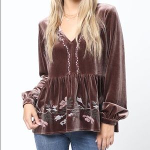 Loveriche Floral Velvet V-Neck Top